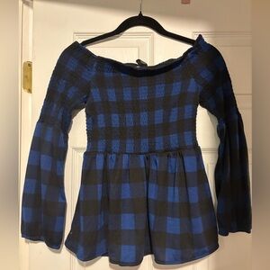 Rue21 Blue and Black Off-Shoulder Sweater